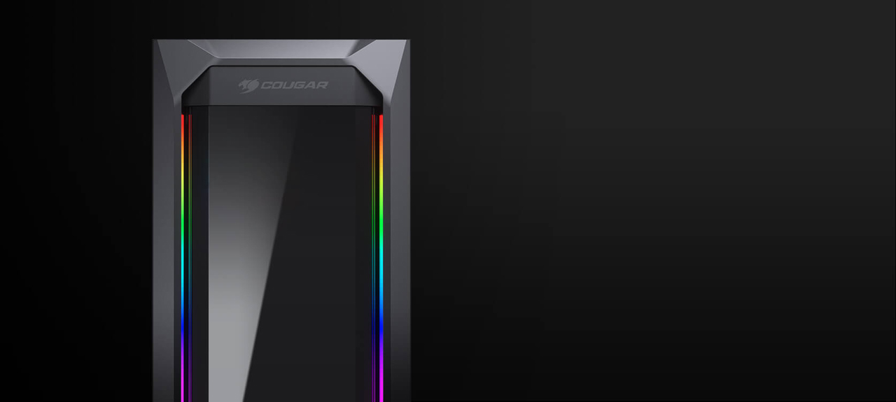 The top of MX410-T front panel in RGB lighting is shown in close up